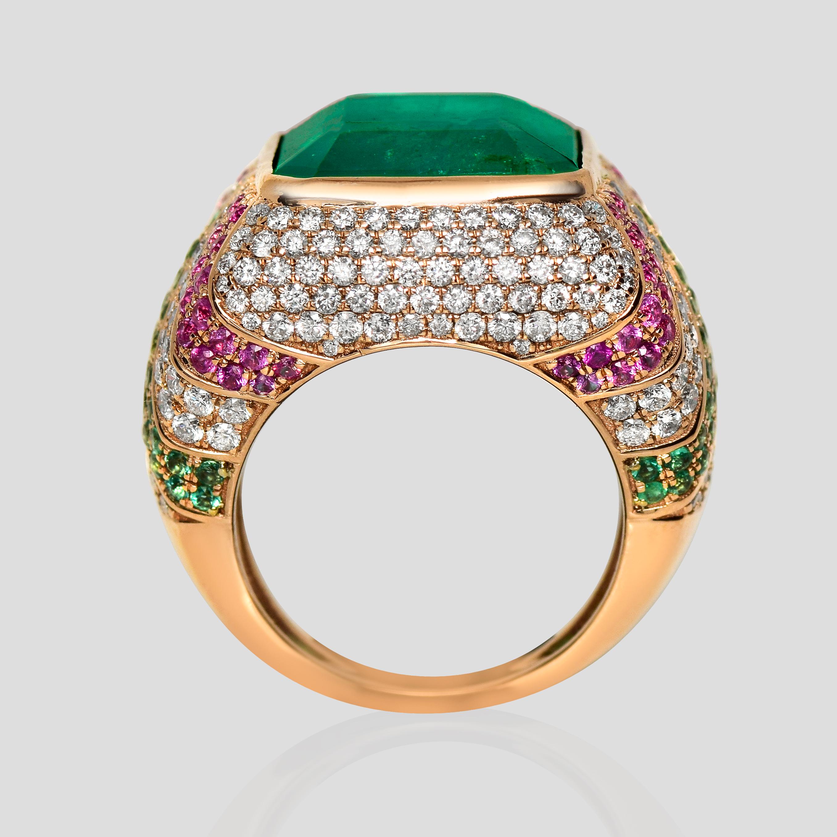 IGI 17.70 Ct 18K Rose Gold Vivid Green Emerald Diamond Cocktail Ring im Zustand „Neu“ im Angebot in Kaohsiung City, TW