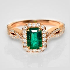 IGI 18K 0.85 Ct Zambia Vivid Green Emerald&Diamonds Art Deco Engagement Ring