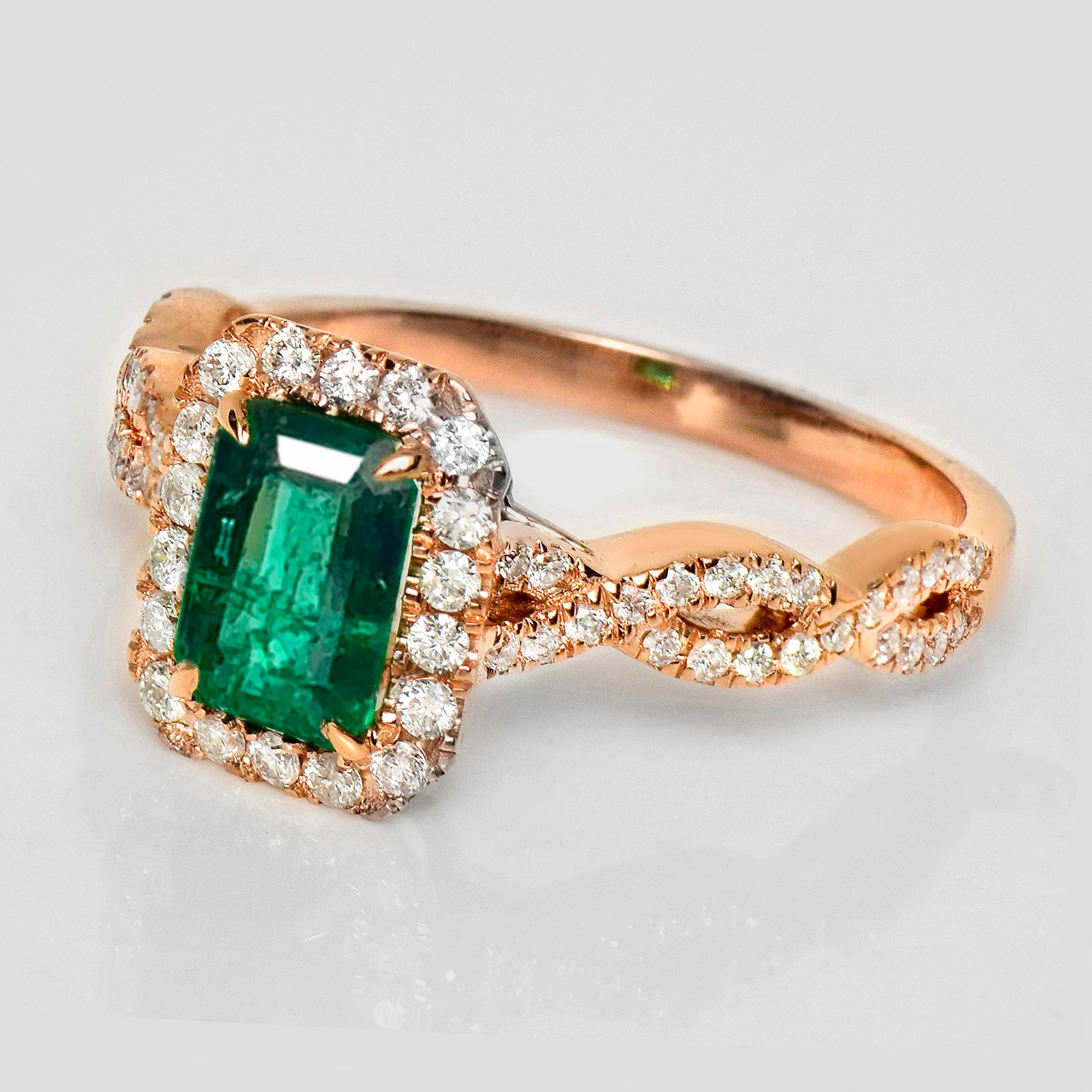 Contemporain IGI 18K 0.85 Ct Zambia Vivid Green Emerald&Diamonds Art Deco Engagement Ring en vente