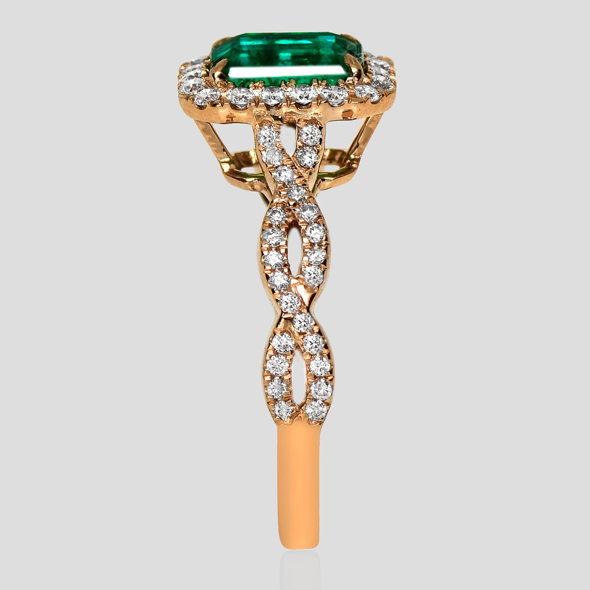 IGI 18K 0.85 Ct Zambia Vivid Green Emerald&Diamonds Art Deco Engagement Ring Unisexe en vente