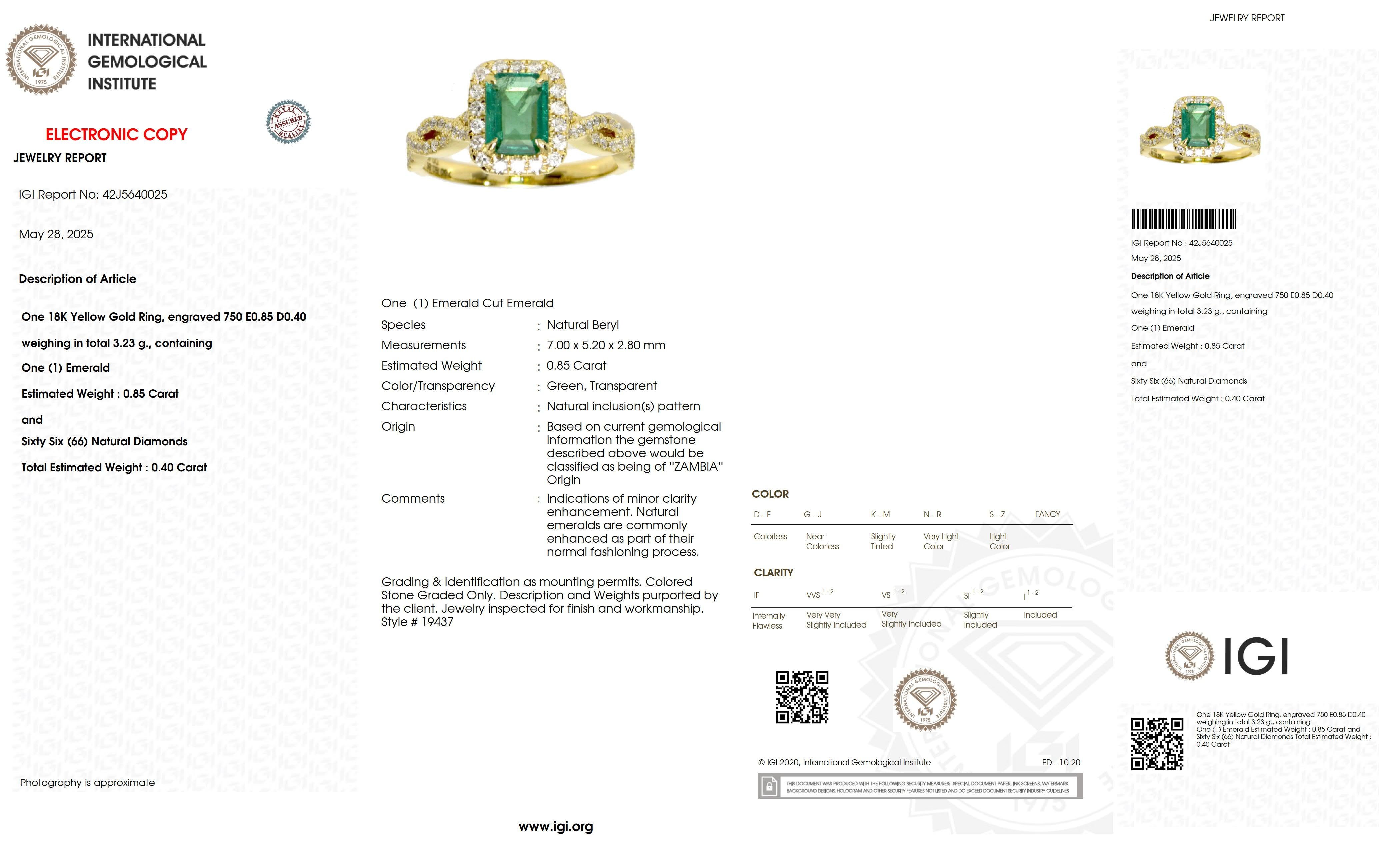 Anello di fidanzamento Art Deco IGI 18K 0.85 Ct Zambia Greene & Greene Diamonds in vendita 3