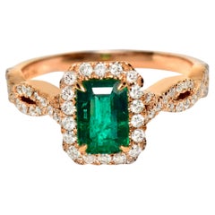 IGI 18K 0.85 Ct Zambia Vivid Green Emerald&Diamonds Art Deco Engagement Ring
