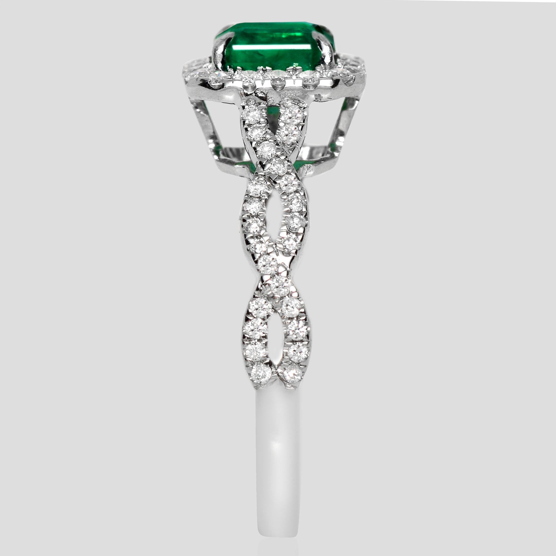 IGI 18K 0.87 Ct Zambia Emerald&Diamonds Art Deco Engagement Ring Unisexe en vente