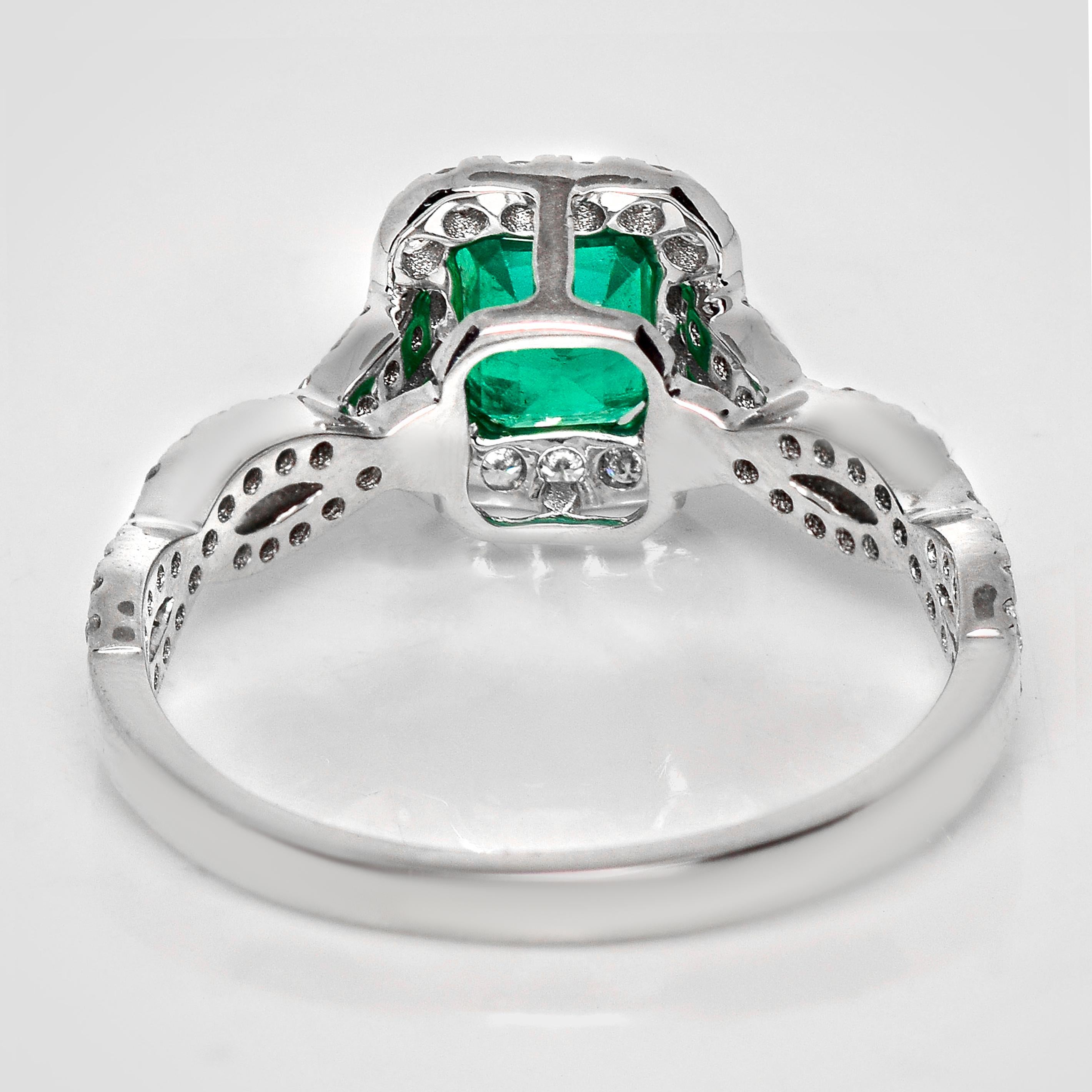 IGI 18K 0.87 Ct Zambia Emerald&Diamonds Art Deco Engagement Ring en vente 1