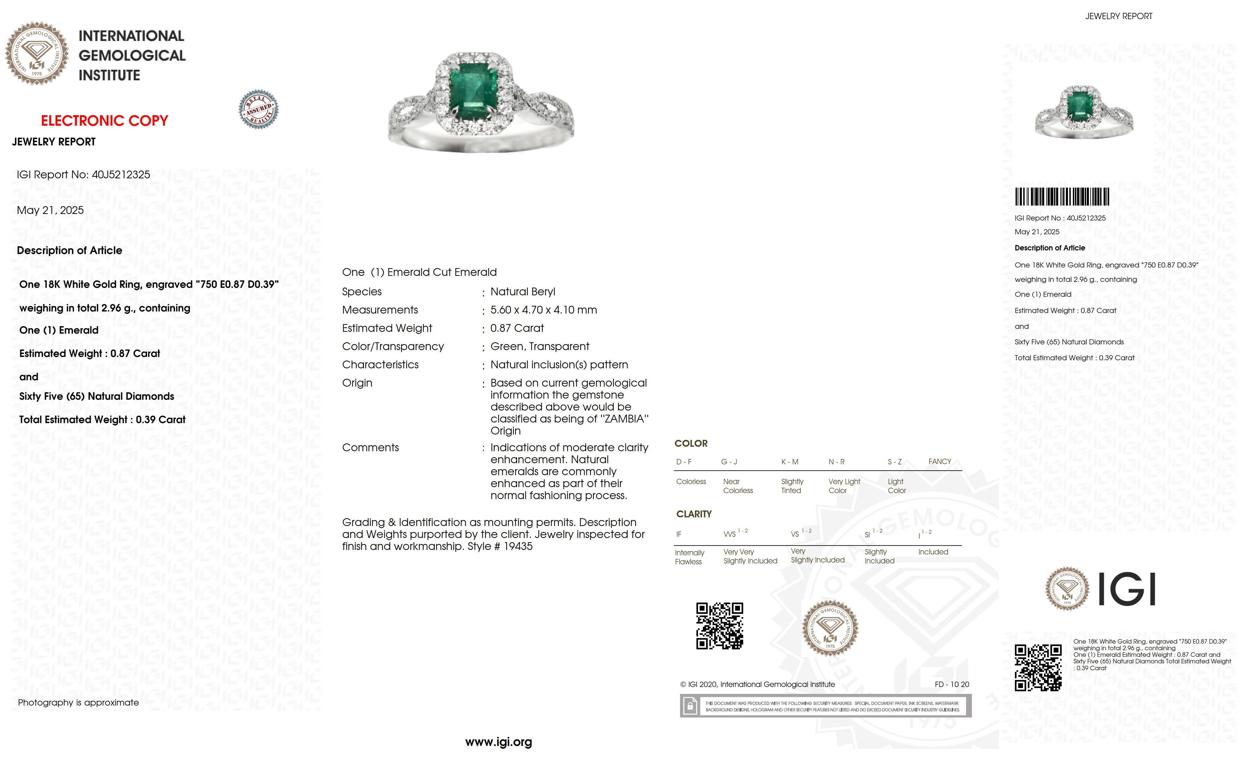 IGI 18K 0.87 Ct Zambia Emerald&Diamonds Art Deco Engagement Ring en vente 3