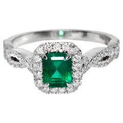 IGI 18K 0.87 Ct Zambia Emerald&Diamonds Art Deco Engagement Ring