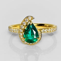 IGI 18K 0.89 ct Zambia Vivid Green Emerald&Diamonds Engagement Ring