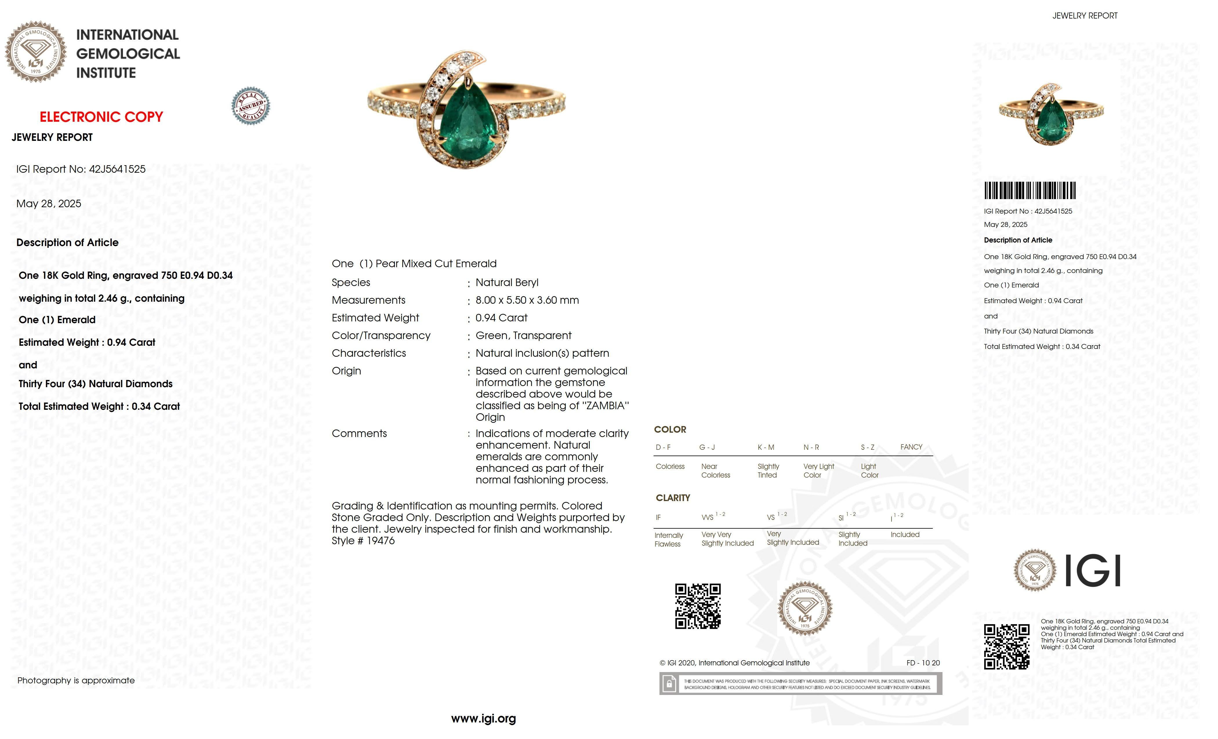 IGI 18K 0.94 ct Zambia Vivid Green Emerald&Diamonds Engagement Ring in vendita 3