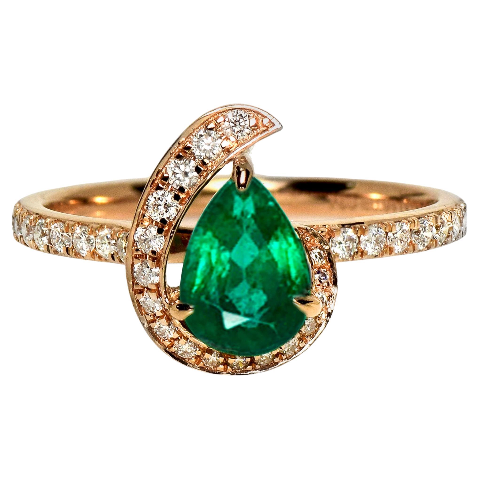 IGI 18K 0.94 ct Zambia Vivid Green Emerald&Diamonds Engagement Ring
