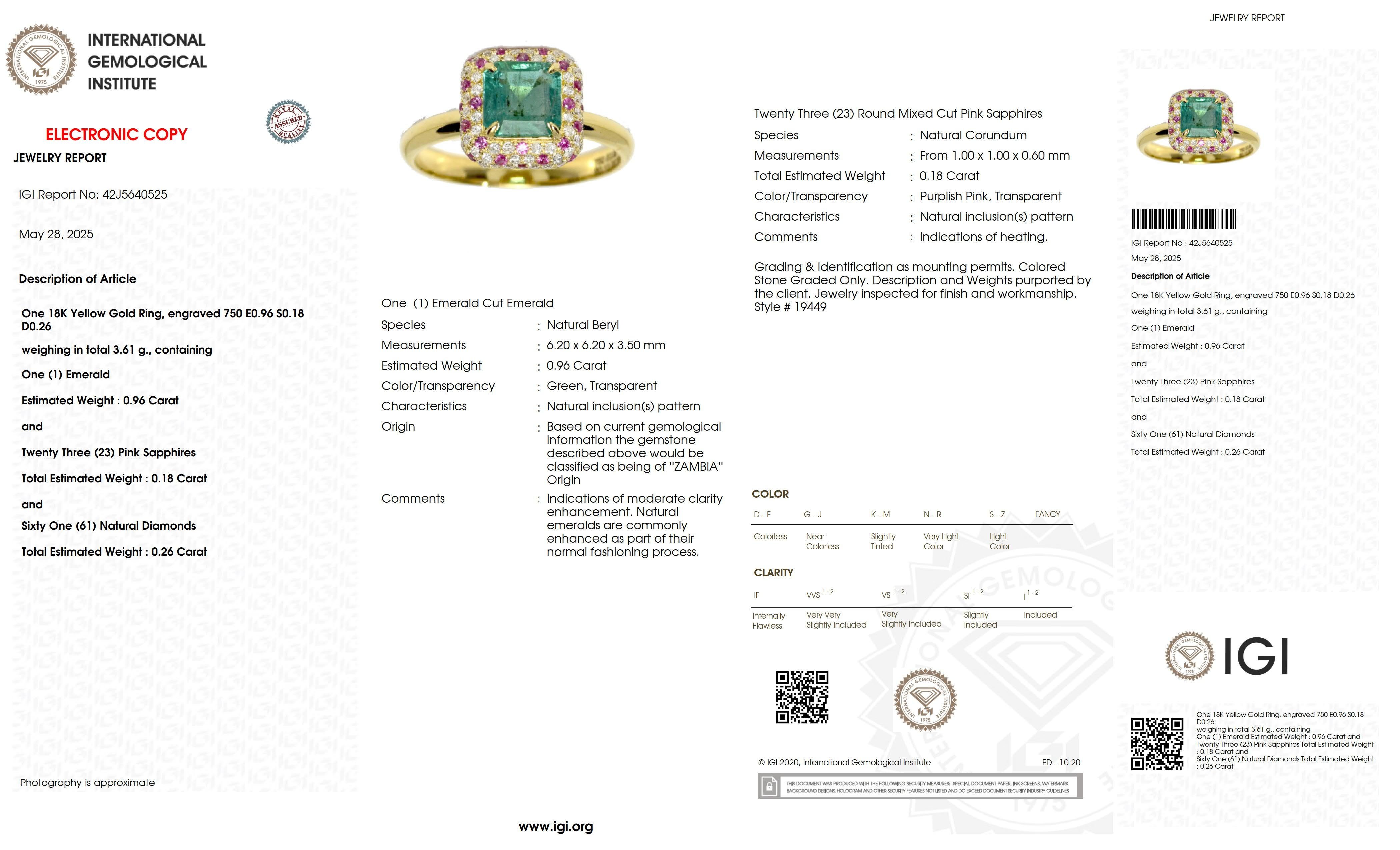 IGI 18K 0.96 ct Zambia Vivid Green Emerald&Diamonds Engagement Ring in vendita 3