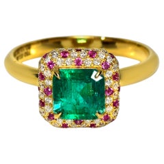 IGI 18K 0.96 ct Zambia Vivid Green Emerald&Diamonds Engagement Ring