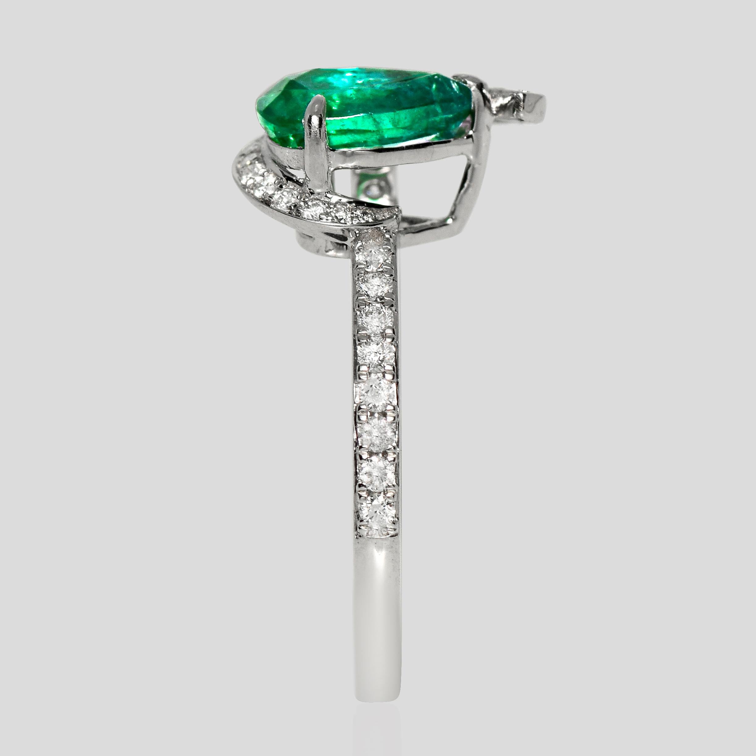 IGI 18K 0.98 ct Zambia Vivid Green Emerald&Diamonds Engagement Ring Damen im Angebot