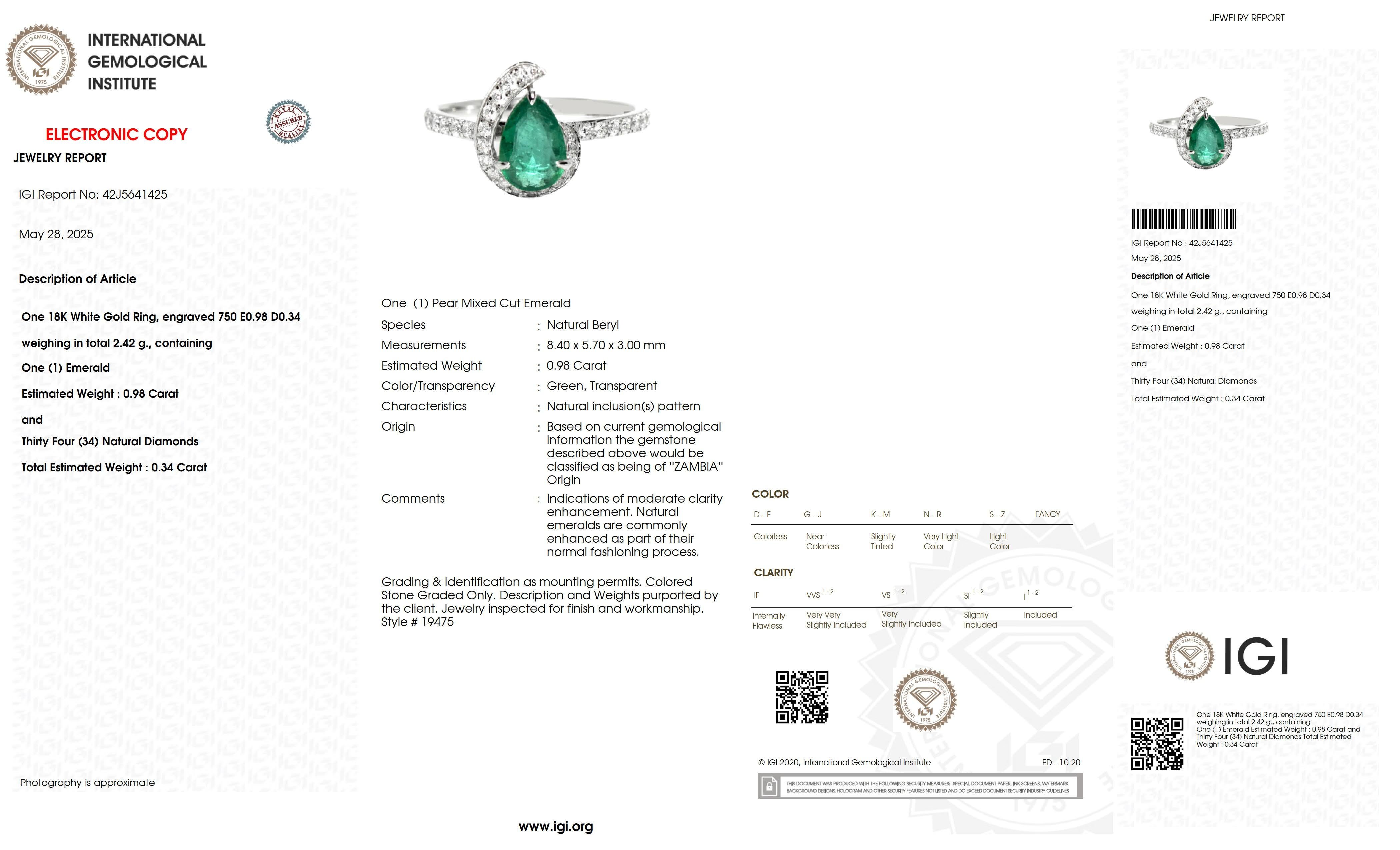 IGI 18K 0.98 ct Zambia Vivid Green Emerald&Diamonds Engagement Ring im Angebot 3