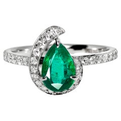 IGI 18K 0.98 ct Zambia Vivid Green Emerald&Diamonds Engagement Ring