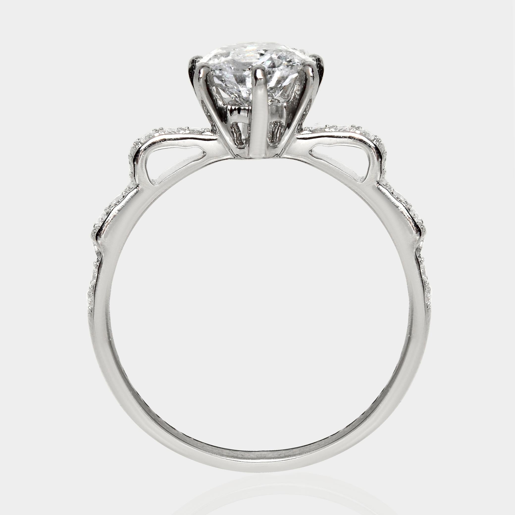 Taille ronde Bague de fiançailles Art déco ancienne IGI 18 carats 1,00 carat G SI2 diamant naturel en vente