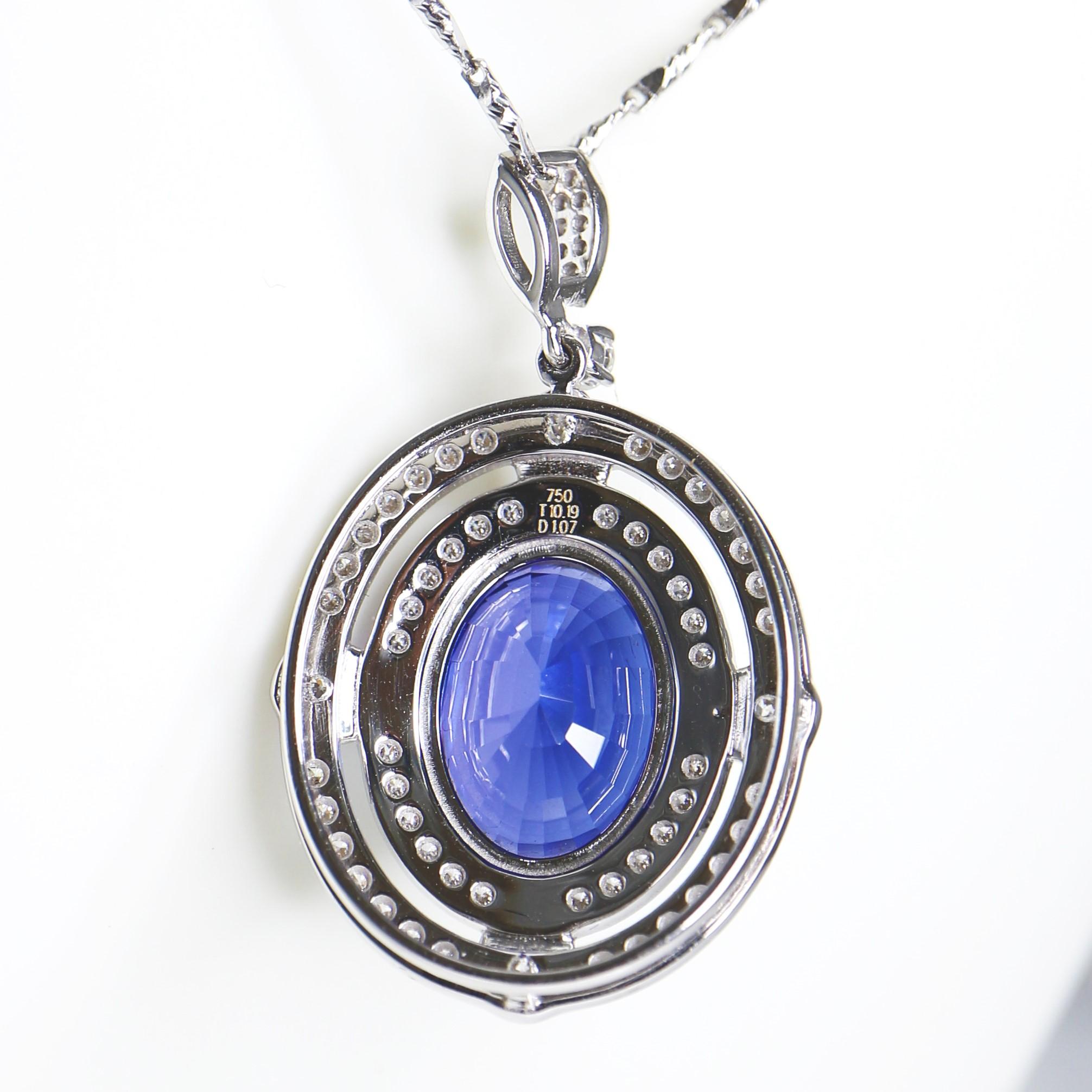 IGI 18K 10.19 C Tanzanite&Diamonds Antique Art Deco Style Pendant Necklace For Sale 6