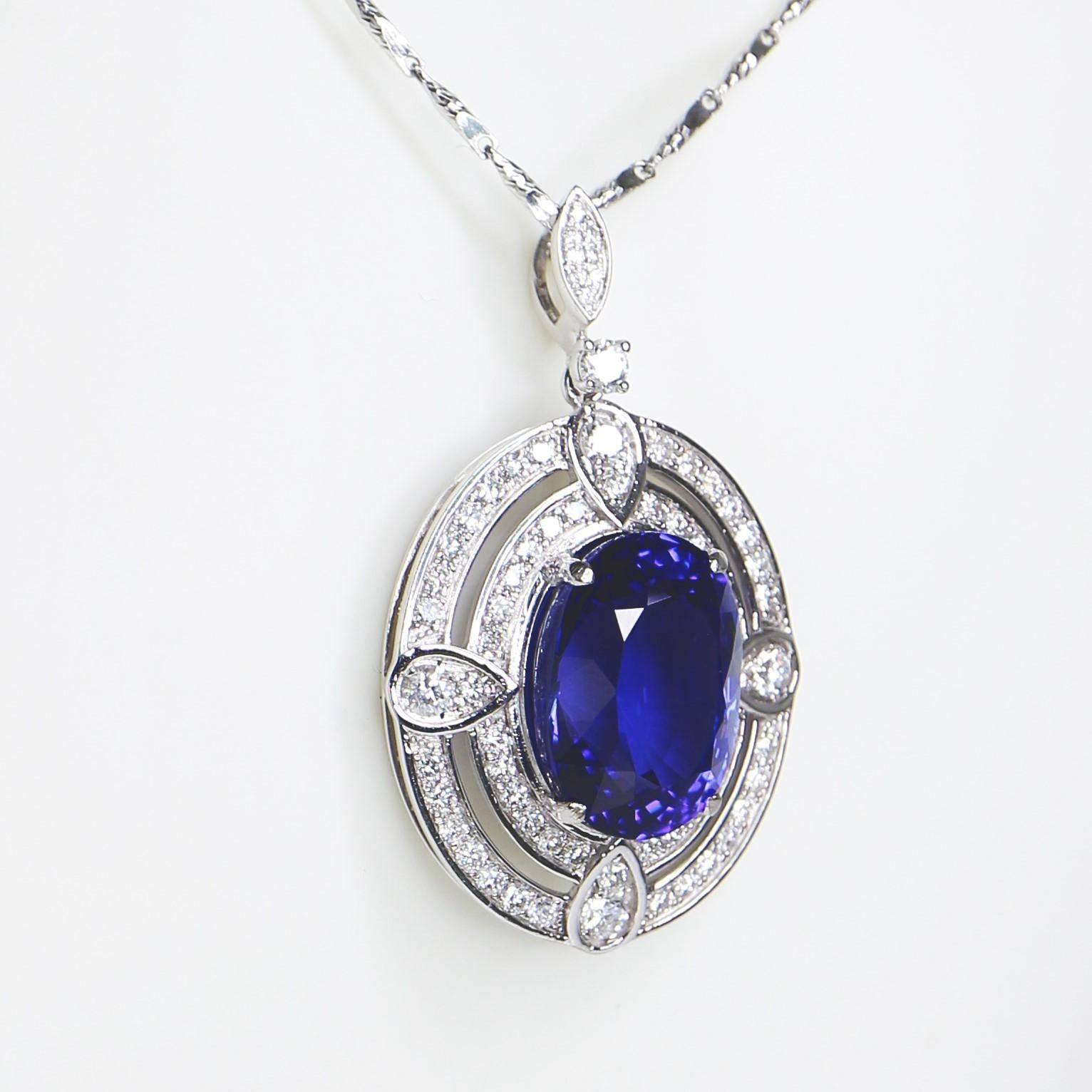 IGI 18K 10.19 C Tanzanite&Diamonds Antique Art Deco Style Pendant Necklace For Sale 1