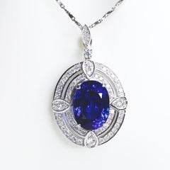 IGI 18K 10.19 Ct Tanzanite&Diamonds Antique Art Deco Style Pendentif Necklace