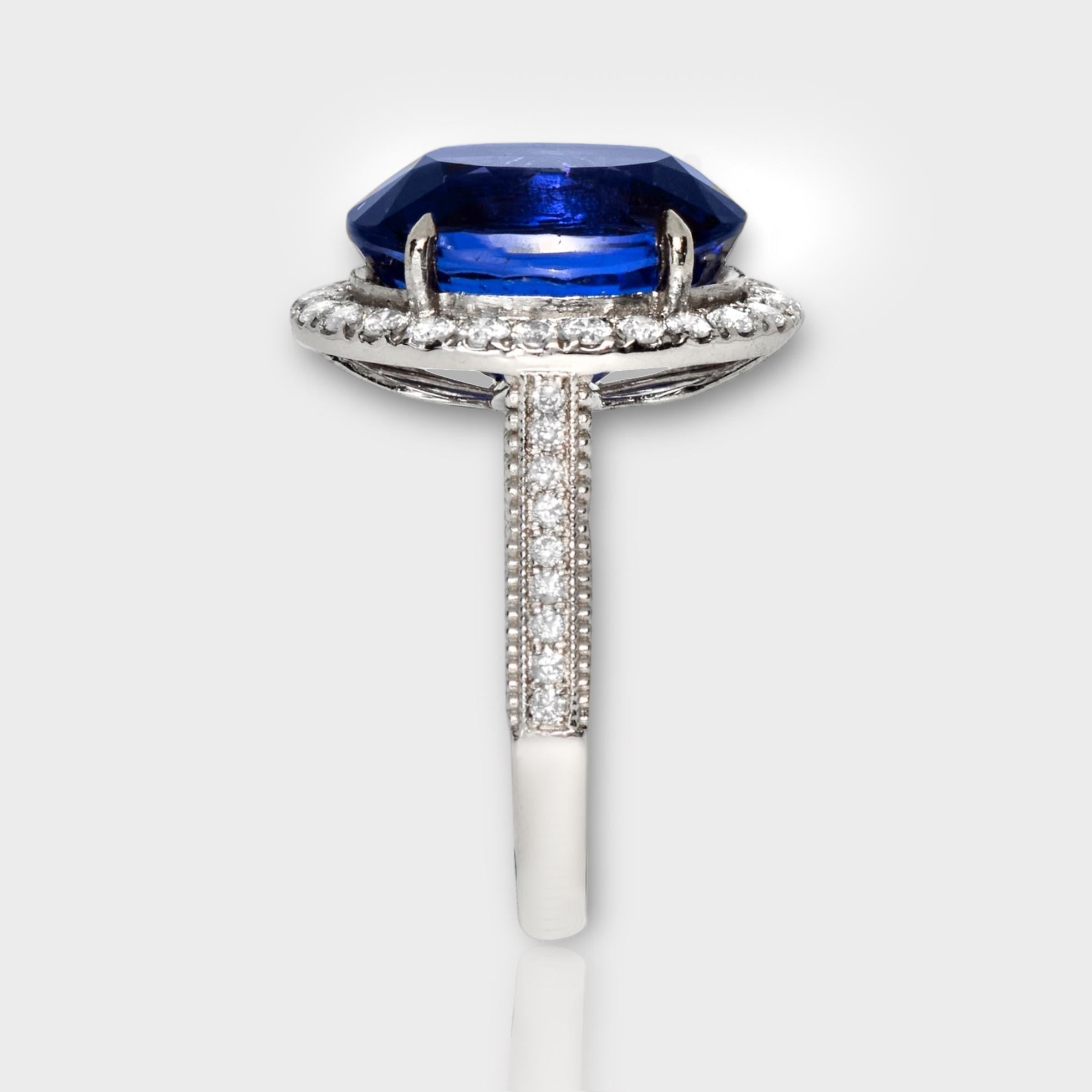 IGI 10.19 Ct 18K White Vivid Tanzanite&Diamonds Engagement Ring For Sale 1