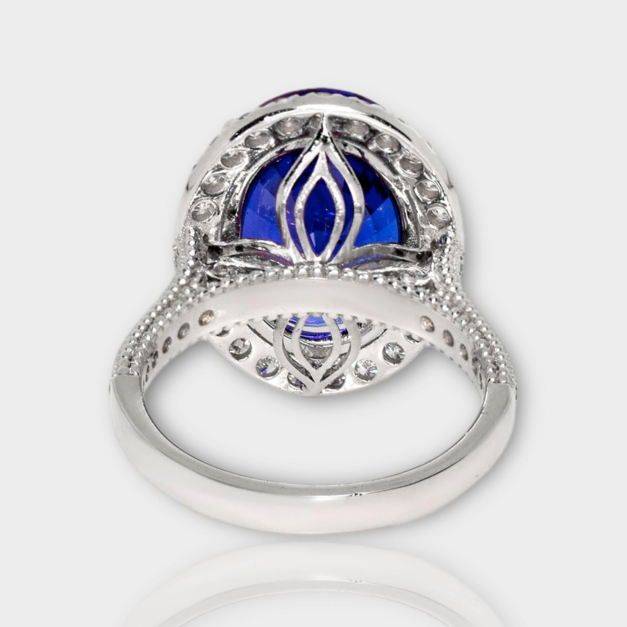 IGI 10.19 Ct 18K White Vivid Tanzanite&Diamonds Engagement Ring For Sale 2