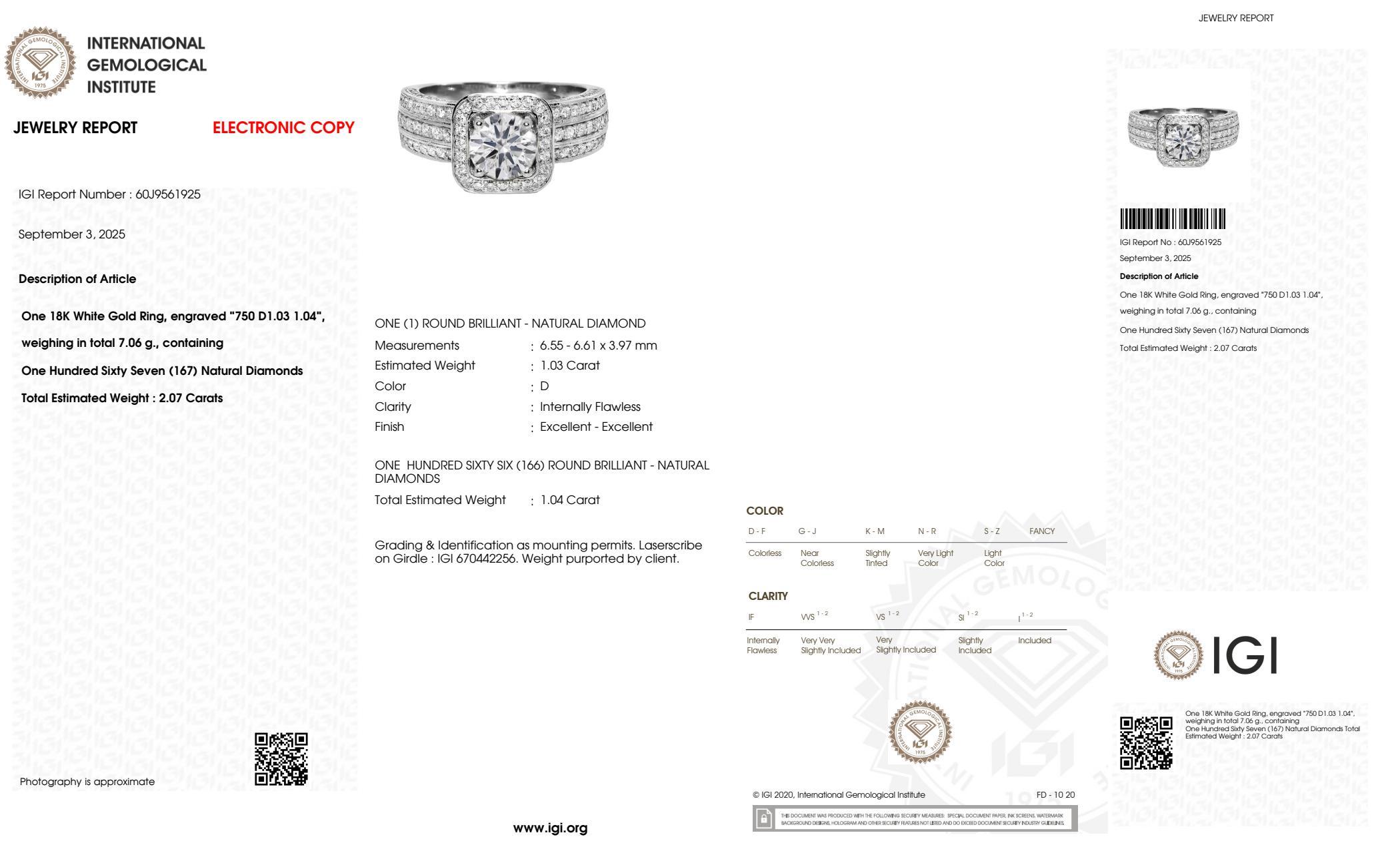 IGI 18K 1.03 Ct D IF 3EX Diamante Natural Antiguo Anillo de Compromiso Art Decó Contemporáneo en venta