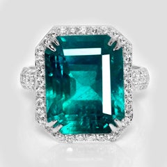 IGI 18K 10.55 Ct Zambia Paraiba Farbe Smaragd&Diamanten Antiker Verlobungsring