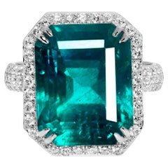 IGI 18K 10.55 Ct Zambia Paraiba Color Emerald&Diamonds Antique Engagement Ring IGI 18K 10.55 Ct Zambia Paraiba Color Emerald&Diamonds Antique Engagement Ring