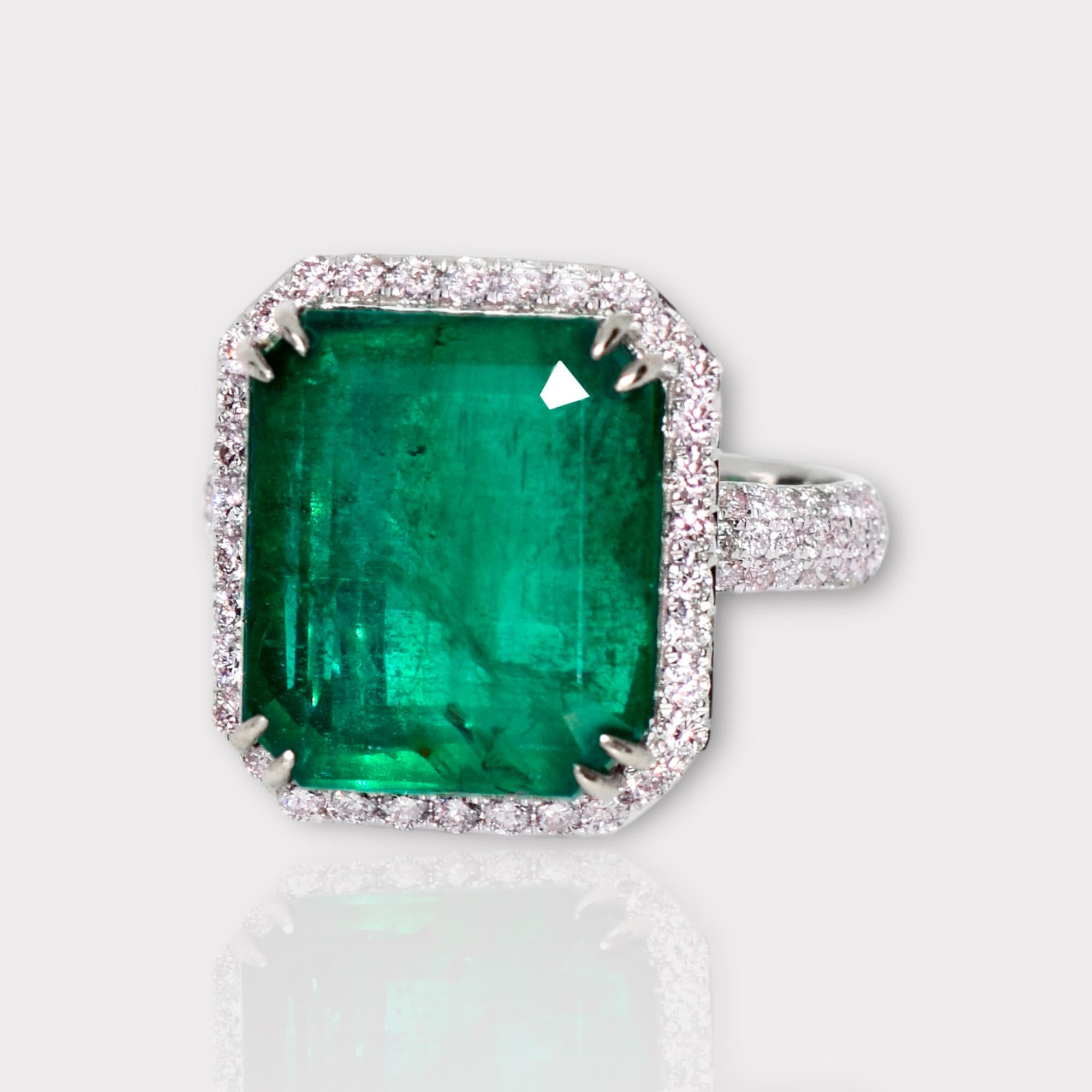Emerald Cut IGI 18k 10.60 Ct Natural Emerald&Pink Diamonds Antique Engagement Ring
