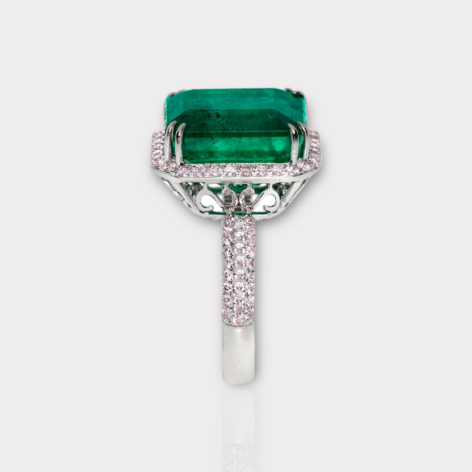 Women's or Men's IGI 18k 10.60 Ct Natural Emerald&Pink Diamonds Antique Engagement Ring