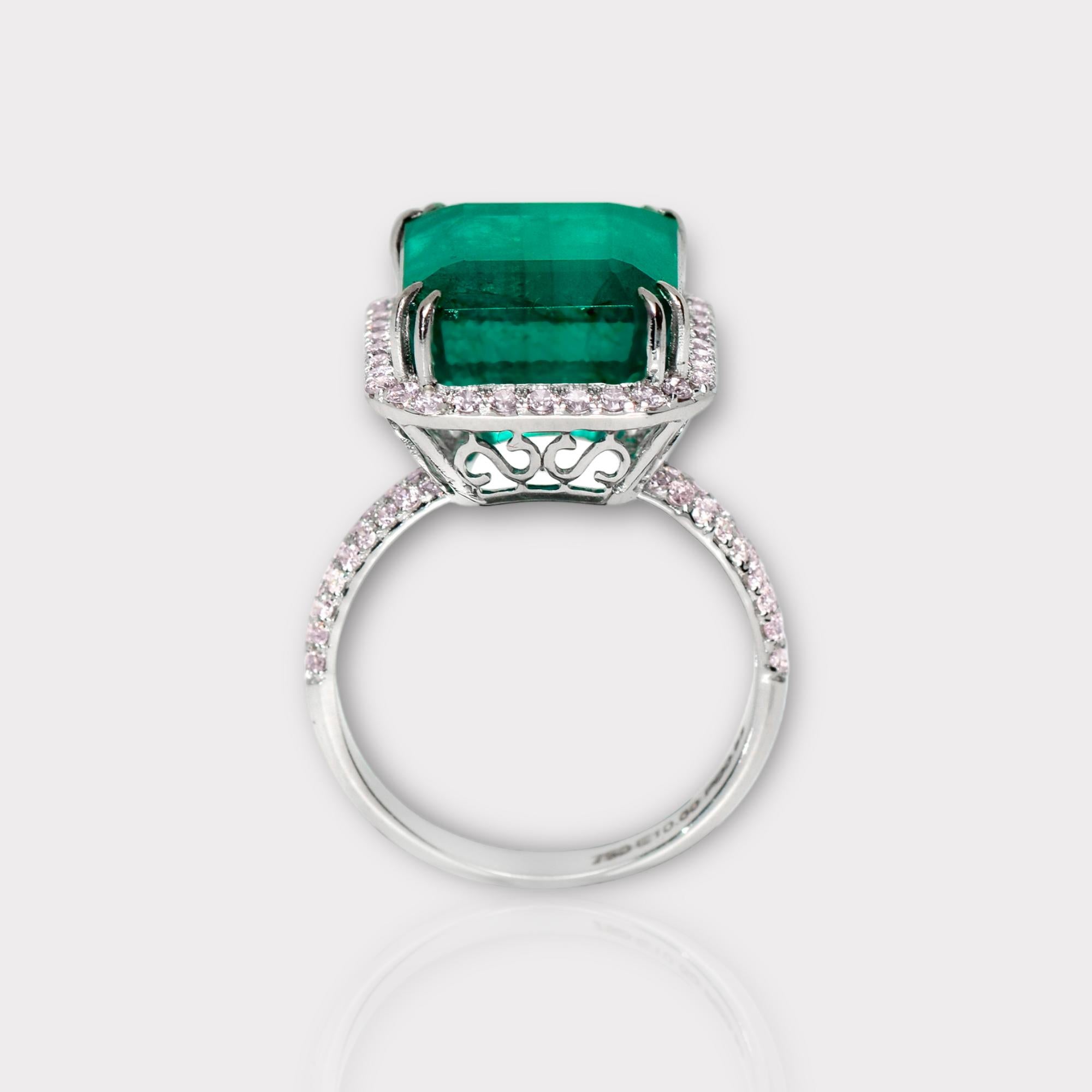 IGI 18k 10.60 Ct Natural Emerald&Pink Diamonds Antique Engagement Ring 1