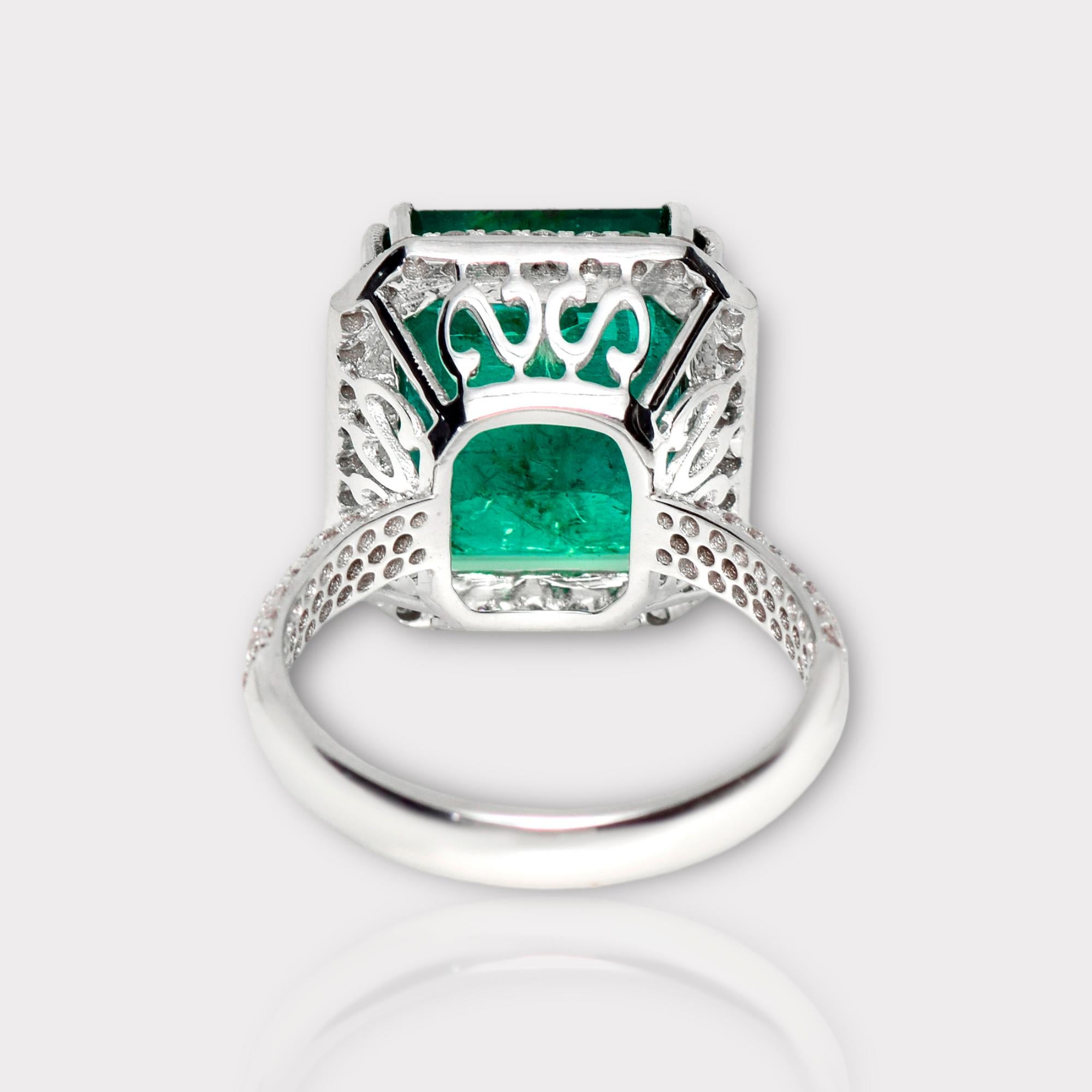 IGI 18k 10.60 Ct Natural Emerald&Pink Diamonds Antique Engagement Ring 2