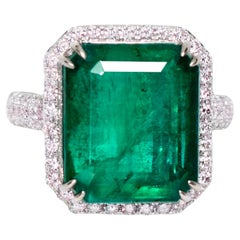 IGI 18k 10.60 Ct Natural Emerald&Pink Diamonds Antique Engagement Ring