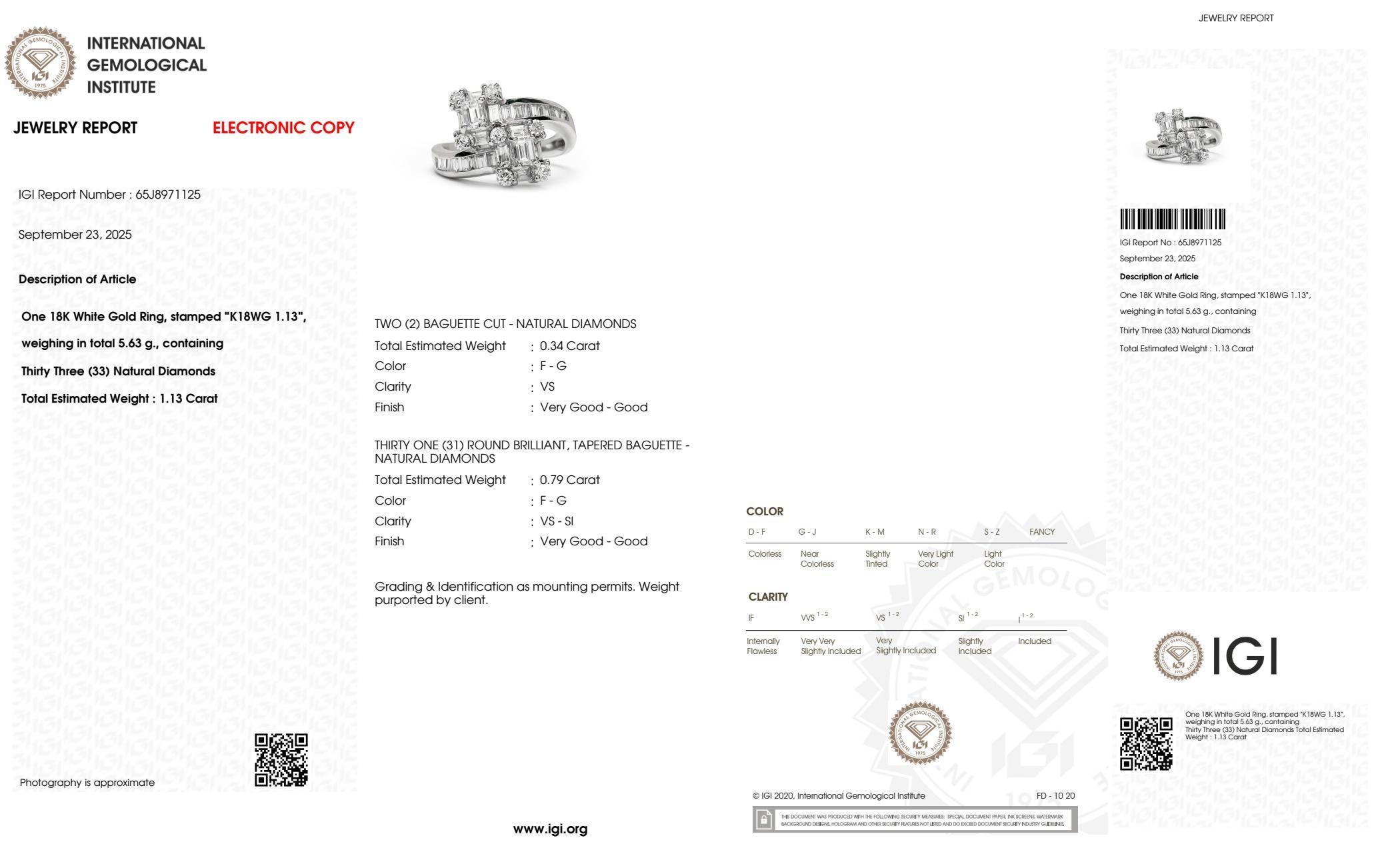 IGI 18K 1.13 Ct FG VS Diamante Natural Antiguo Anillo de Compromiso Art Decó en venta 2