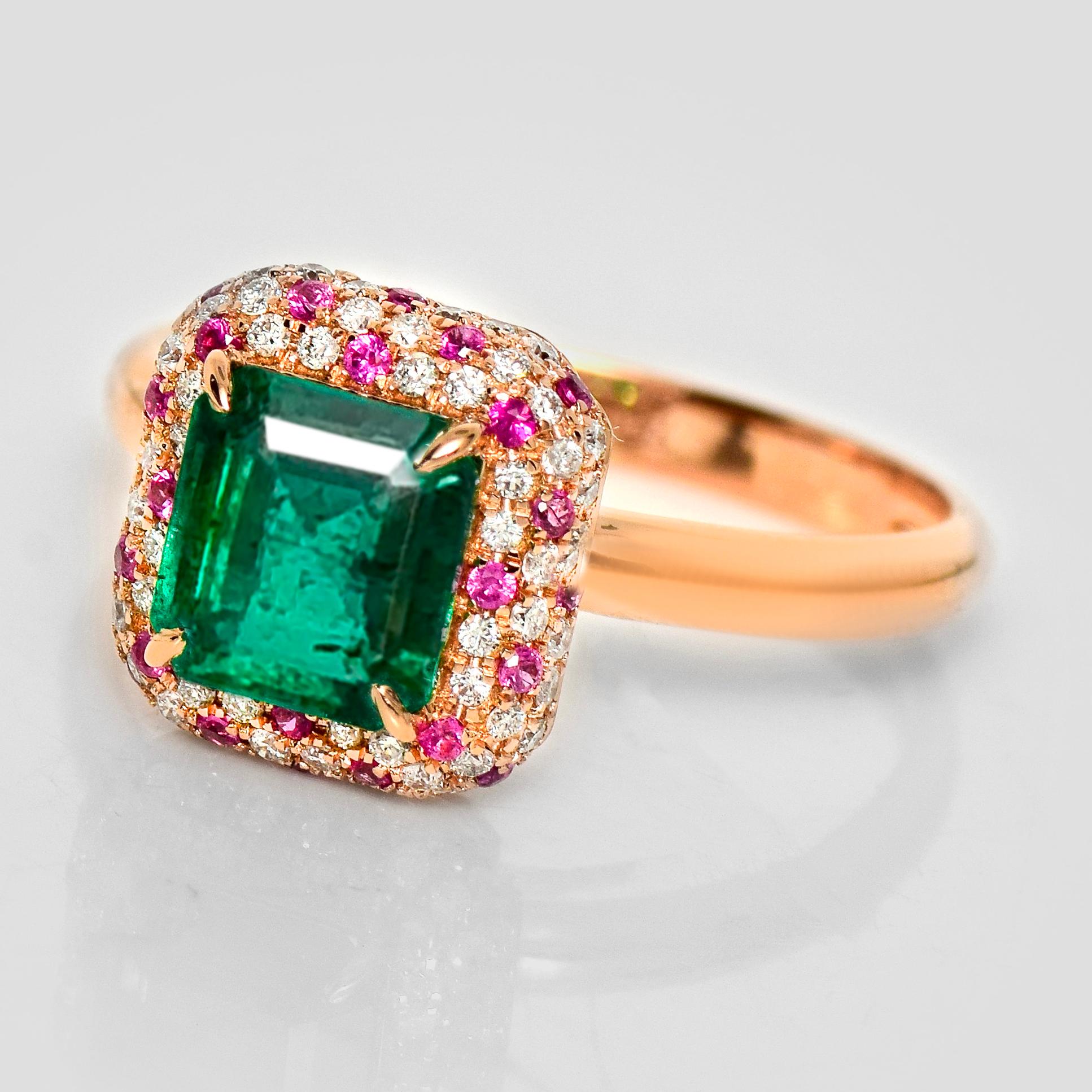 IGI 18K 1.16 ct Zambia Vivid Green Emerald&Diamonds Engagement Ring (Zeitgenössisch) im Angebot