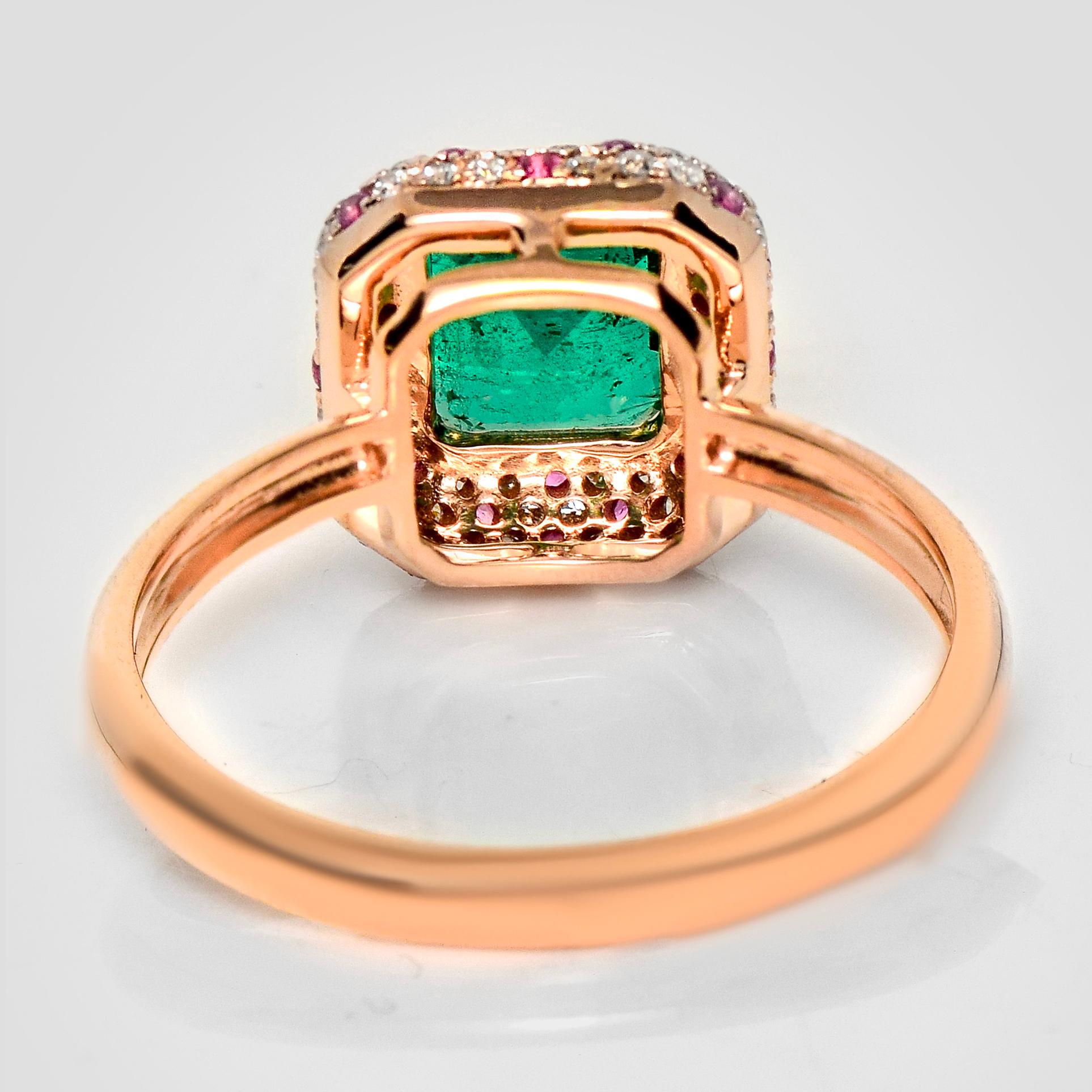 IGI 18K 1.16 ct Zambia Vivid Green Emerald&Diamonds Engagement Ring im Angebot 1