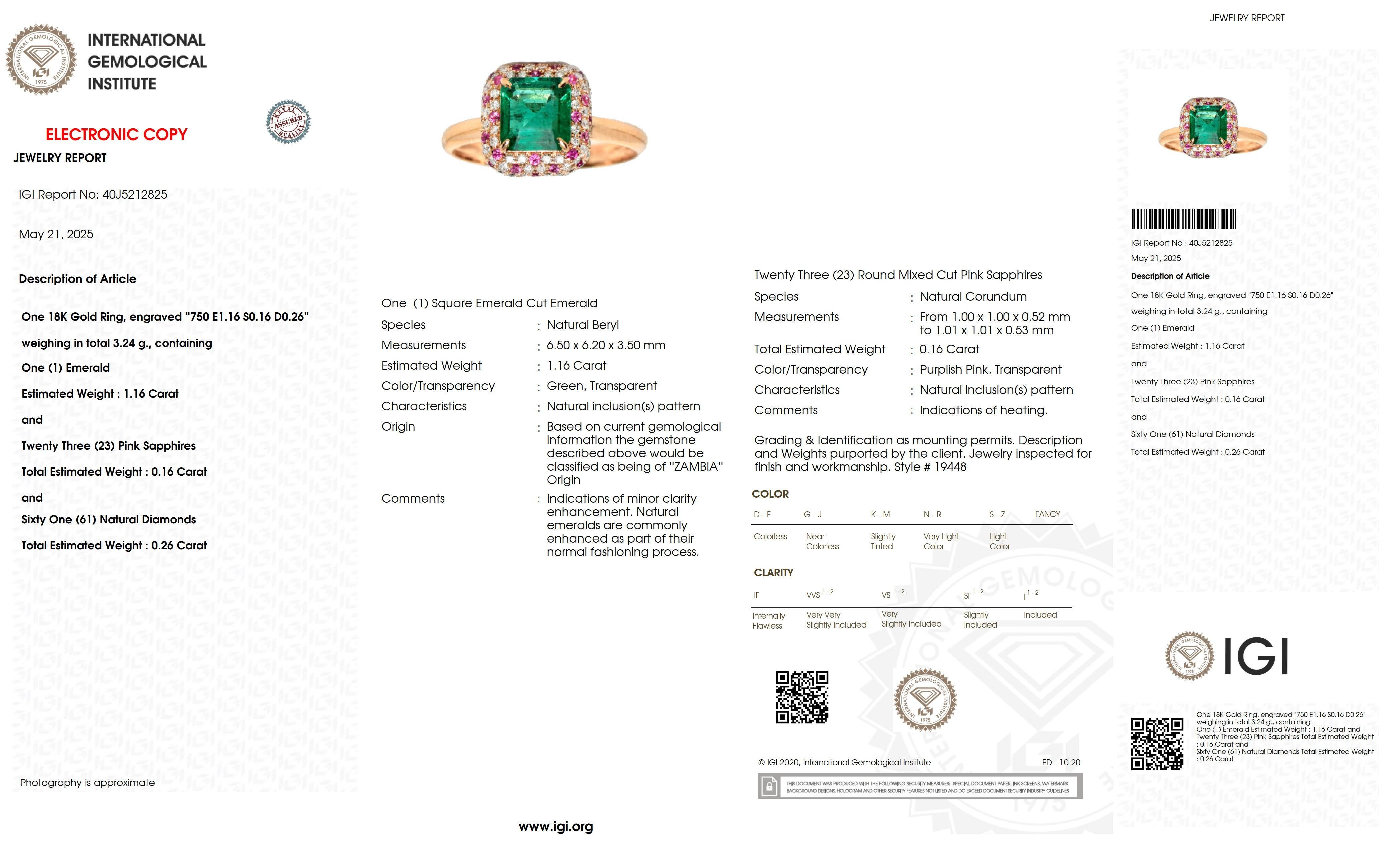 IGI 18K 1.16 ct Zambia Vivid Green Emerald&Diamonds Engagement Ring im Angebot 3