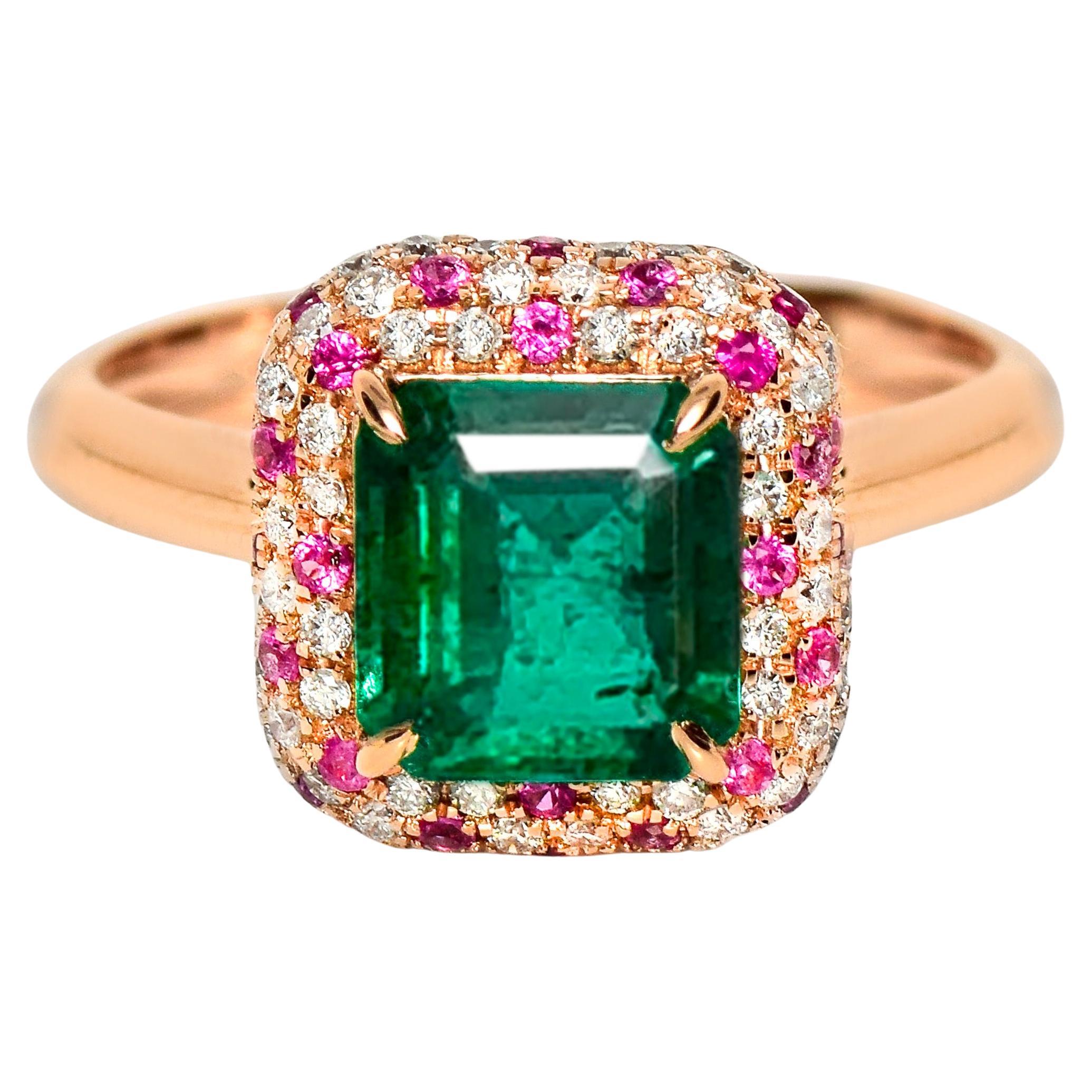 IGI 18K 1.16 ct Zambia Vivid Green Emerald&Diamonds Engagement Ring