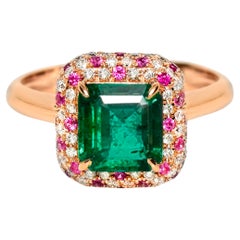 IGI 18K 1.16 ct Zambia Vivid Green Emerald&Diamonds Engagement Ring