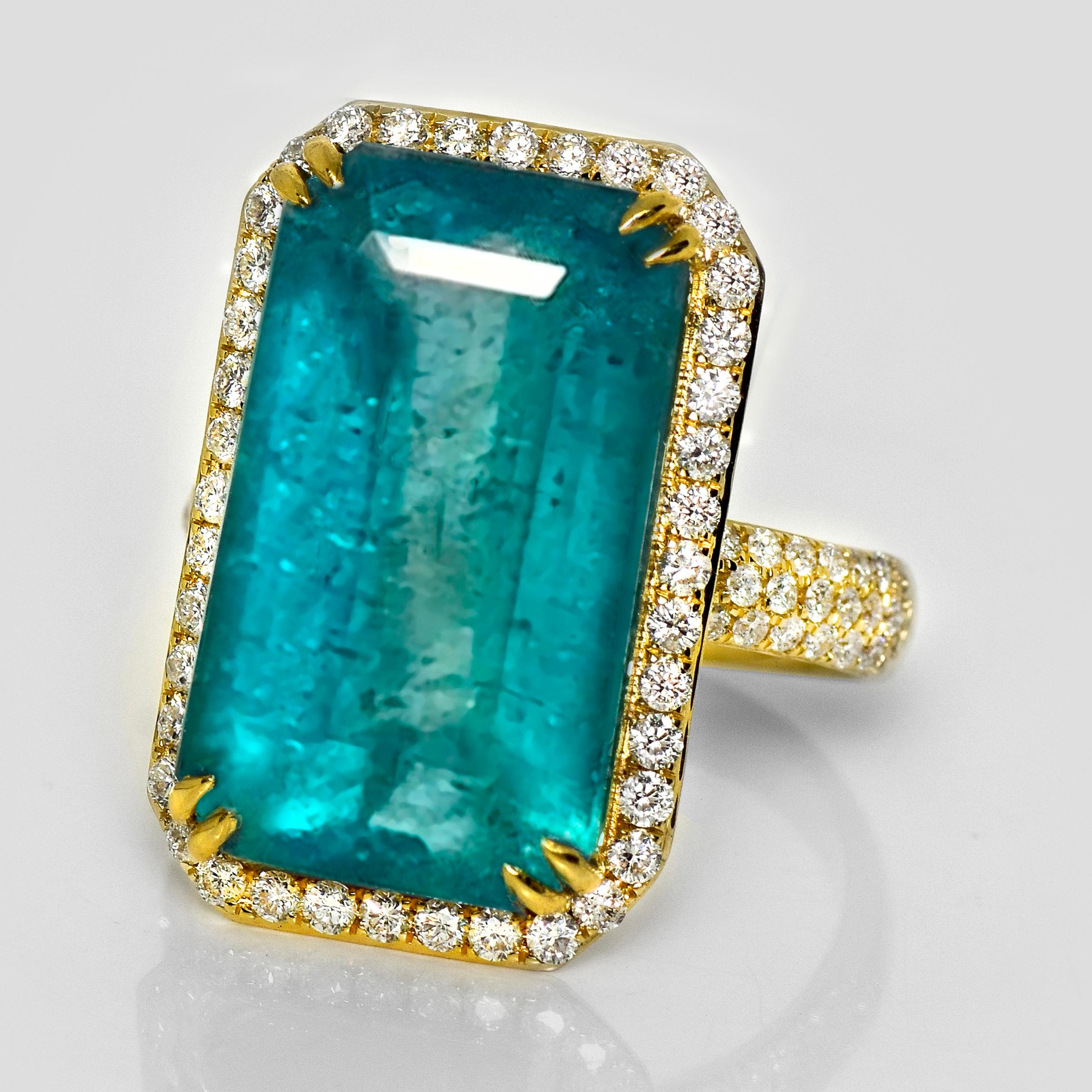 Contemporain Bague de fiançailles IGI 18K 11.81 Ct Natural Paraiba Emerald&Diamonds Antique en vente