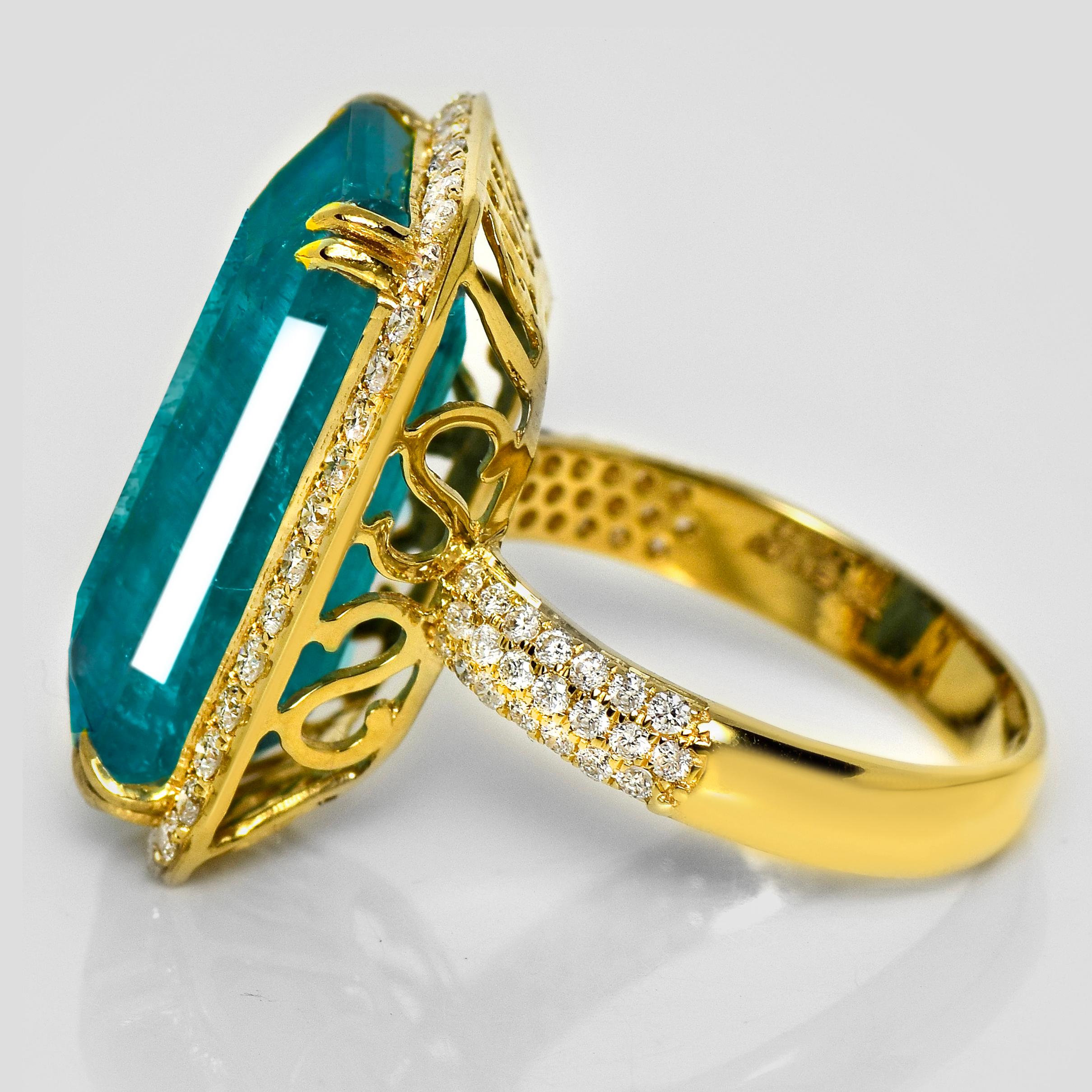 Taille émeraude Bague de fiançailles IGI 18K 11.81 Ct Natural Paraiba Emerald&Diamonds Antique en vente