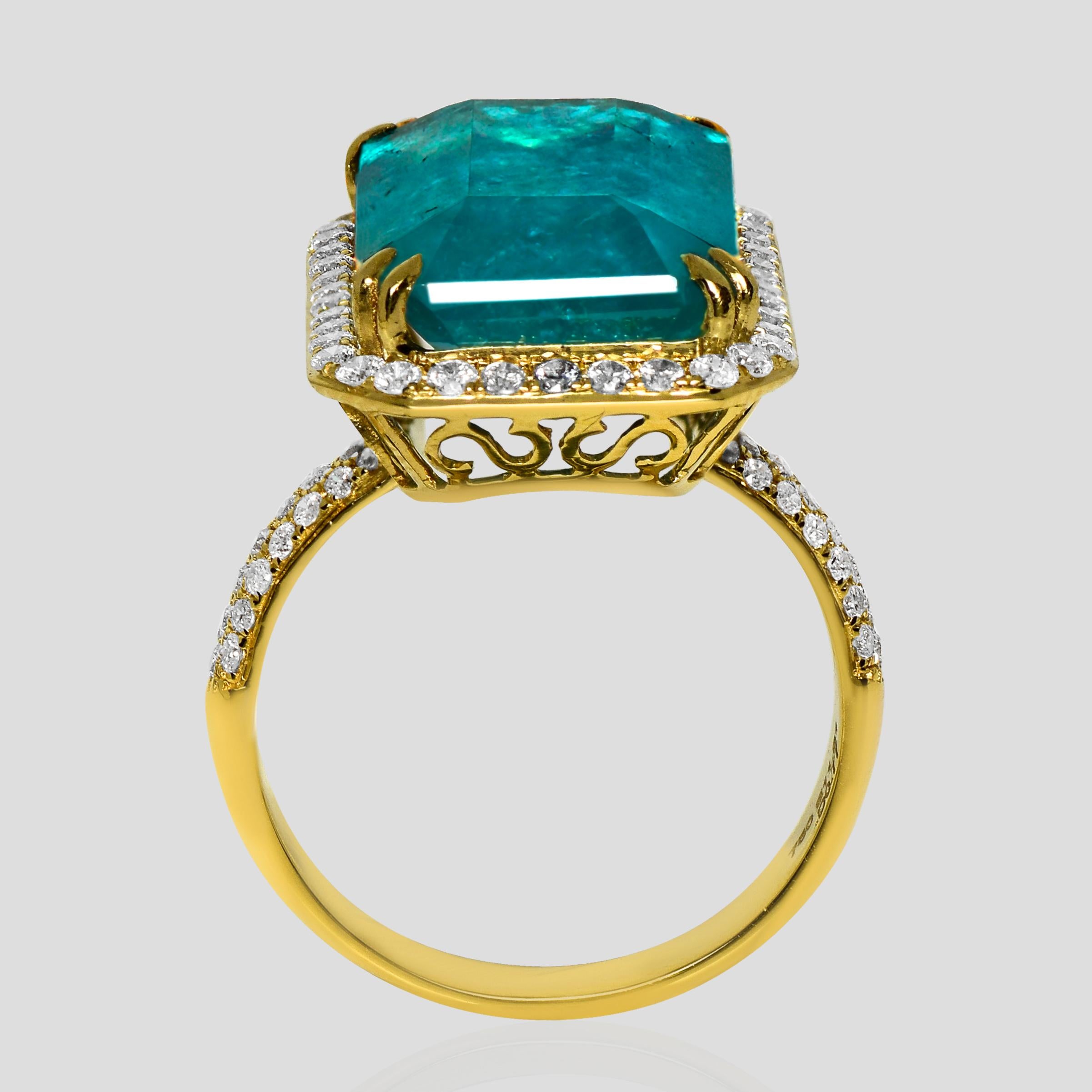 Bague de fiançailles IGI 18K 11.81 Ct Natural Paraiba Emerald&Diamonds Antique Neuf - En vente à Kaohsiung City, TW