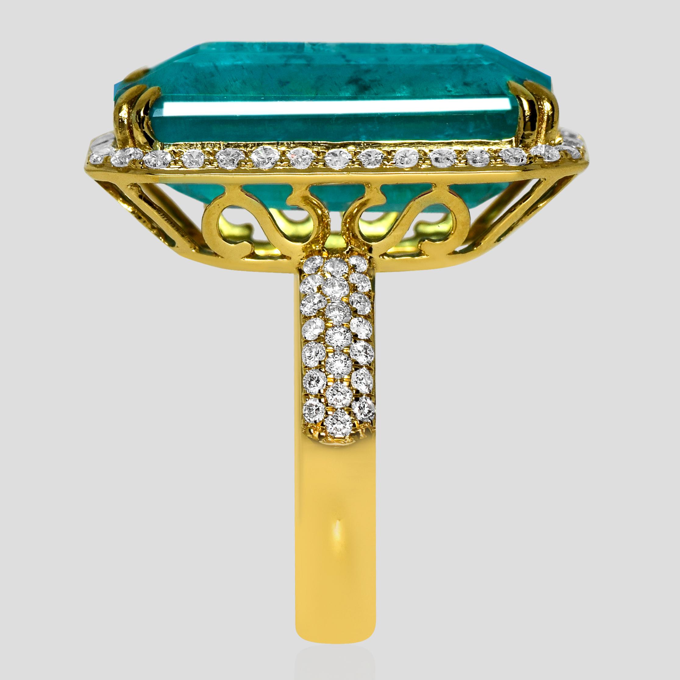 Bague de fiançailles IGI 18K 11.81 Ct Natural Paraiba Emerald&Diamonds Antique Unisexe en vente