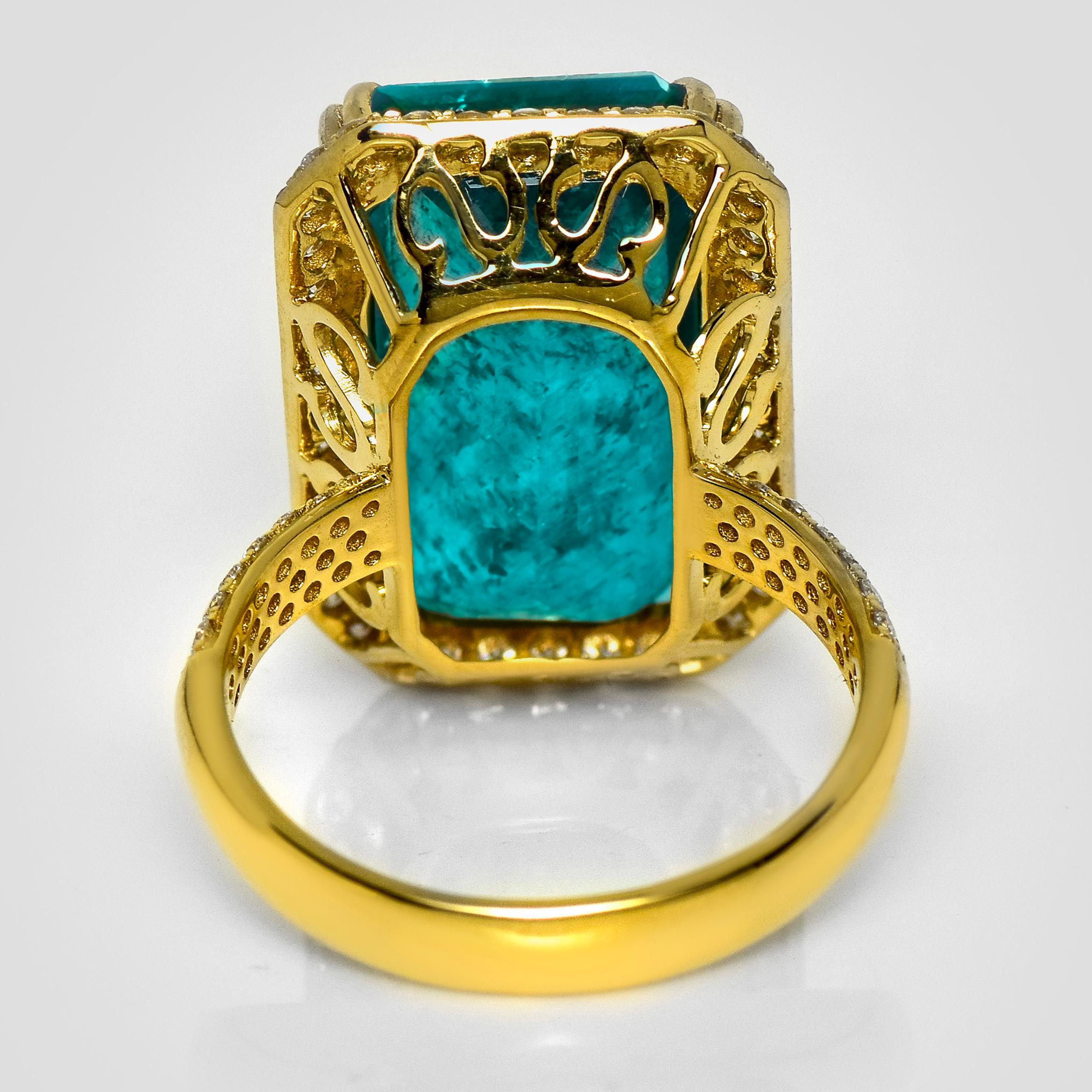 Bague de fiançailles IGI 18K 11.81 Ct Natural Paraiba Emerald&Diamonds Antique en vente 1