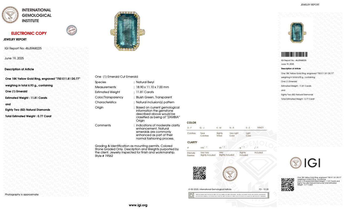 Bague de fiançailles IGI 18K 11.81 Ct Natural Paraiba Emerald&Diamonds Antique en vente 2