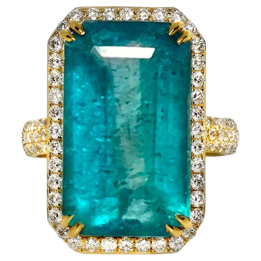 Bague de fiançailles IGI 18K 11.81 Ct Natural Paraiba Emerald&Diamonds Antique en vente