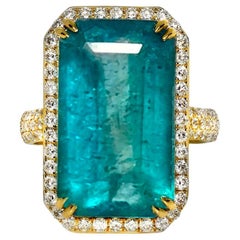 IGI 18K 11.81 Ct Natural Paraiba Emerald&Diamonds Antique Engagement Ring