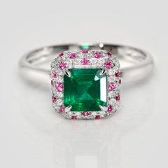 IGI 18K 1.21 ct Zambia Vivid Green Emerald&Diamonds Engagement Ring