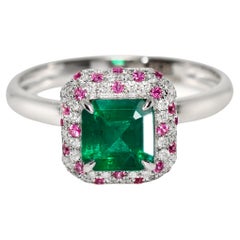 IGI 18K 1.21 ct Zambia Vivid Green Emerald&Diamonds Engagement Ring