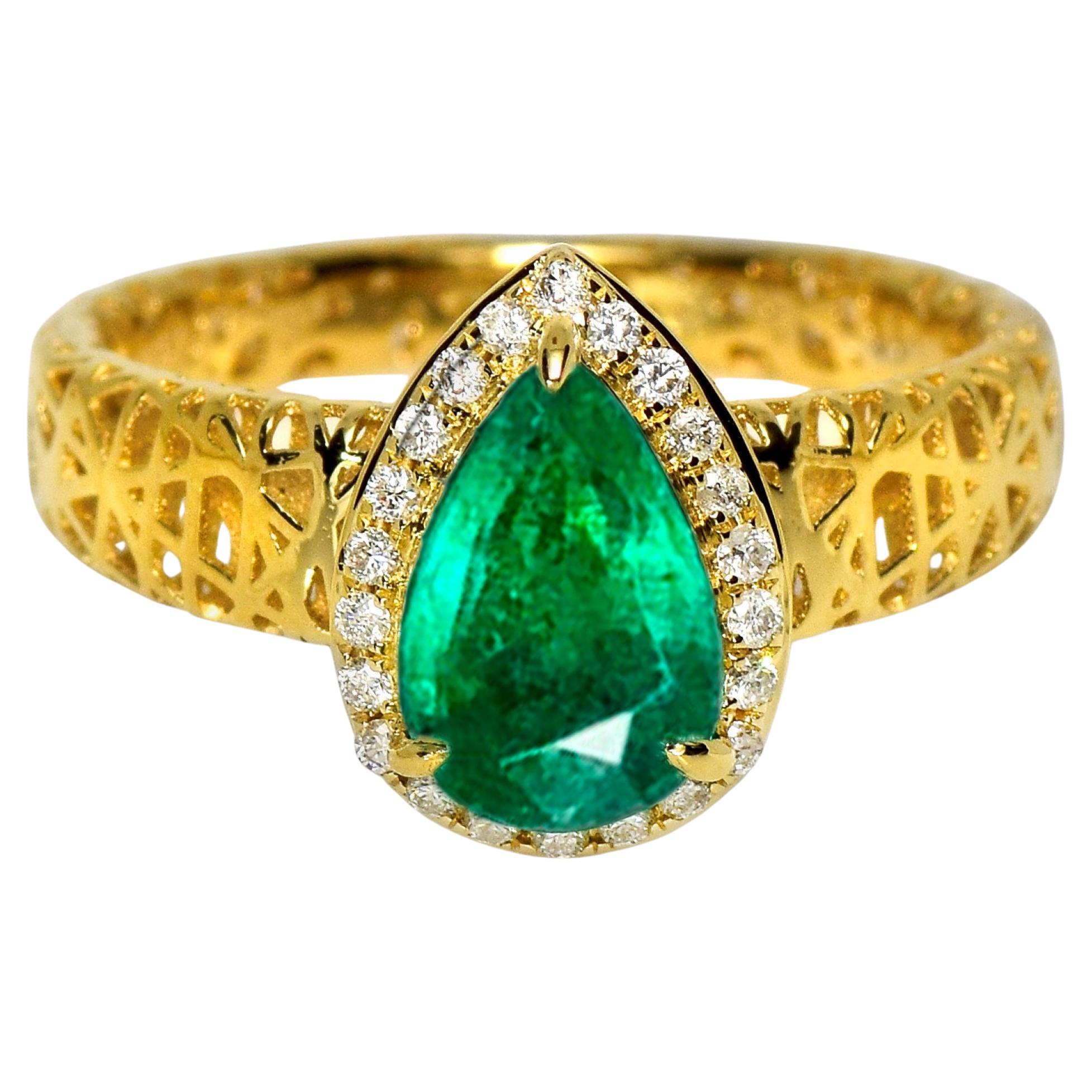 IGI 18K 1.24 Ct Sambia Smaragd&Diamanten Art Deco Verlobungsring