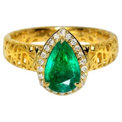 IGI 18K 1.24 Ct Sambia Smaragd&Diamanten Art Deco Verlobungsring